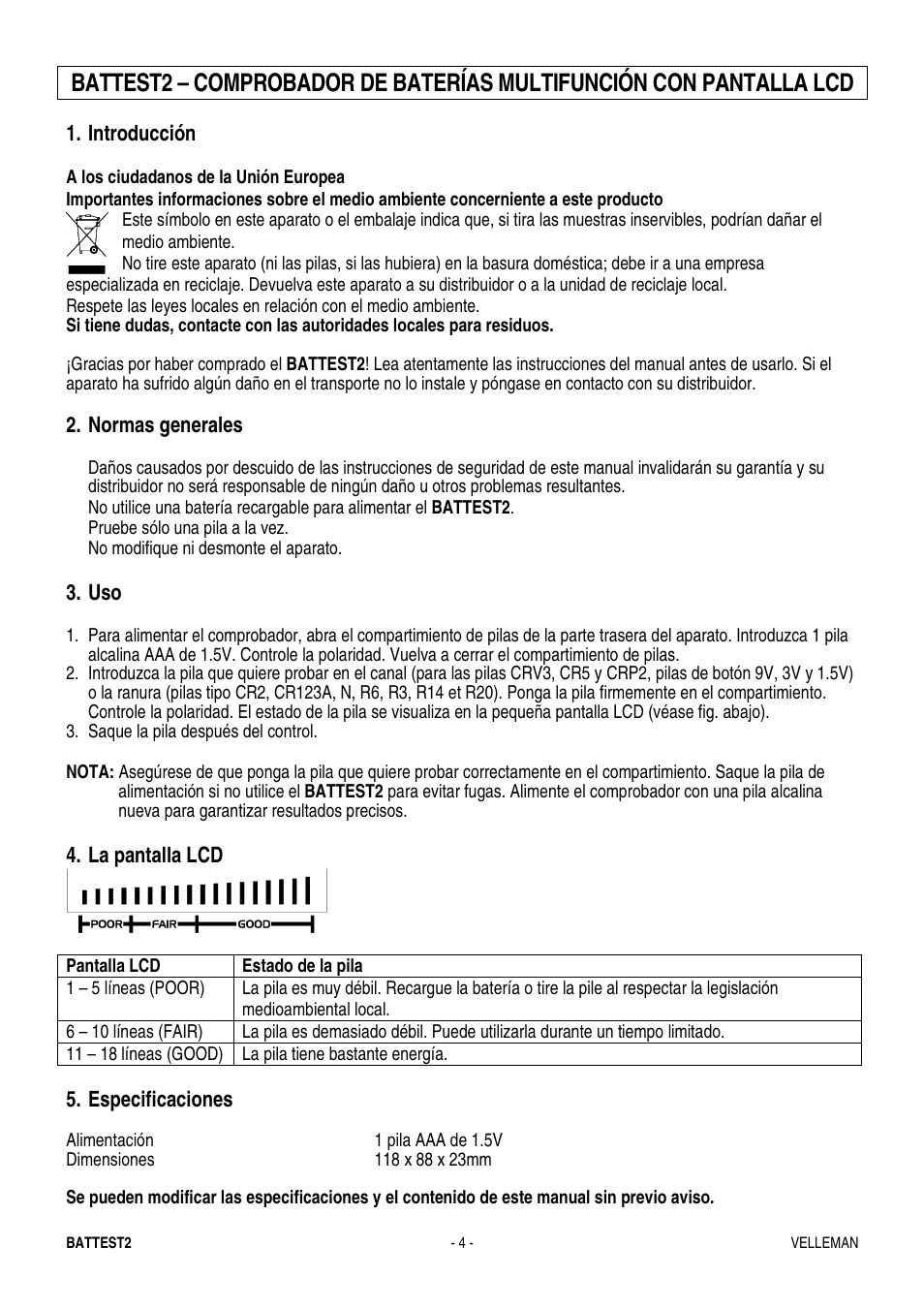 Velleman BATTEST2 User Manual | Page 4 / 5