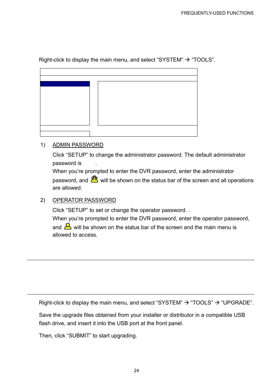 6 system setting, 1 password setting, 2 system upgrade | Velleman DVR16H1 User manual User Manual | Page 29 / 71