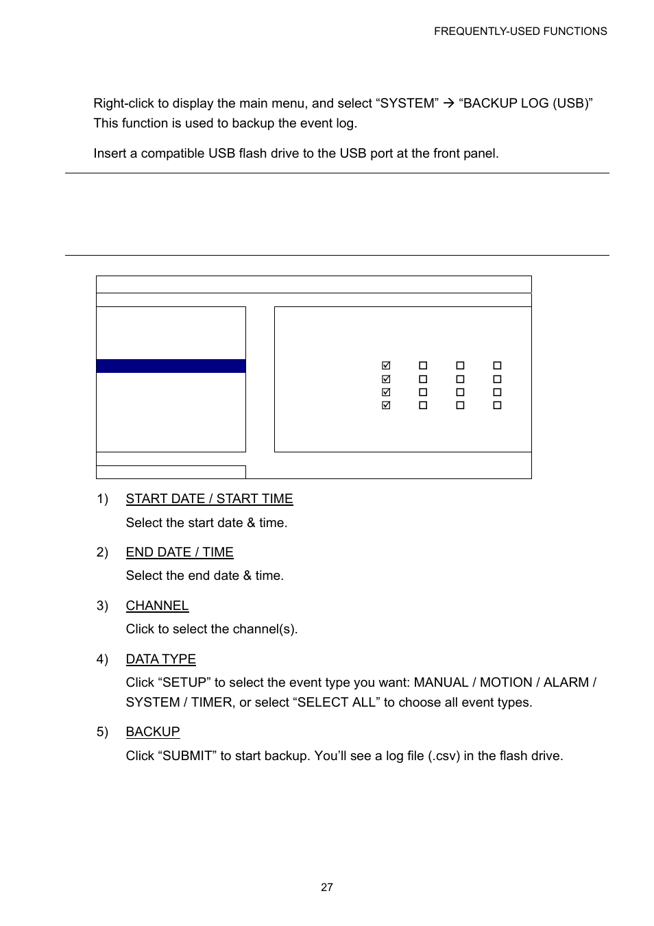 5 event log backup | Velleman DVR16H1 User manual User Manual | Page 32 / 71