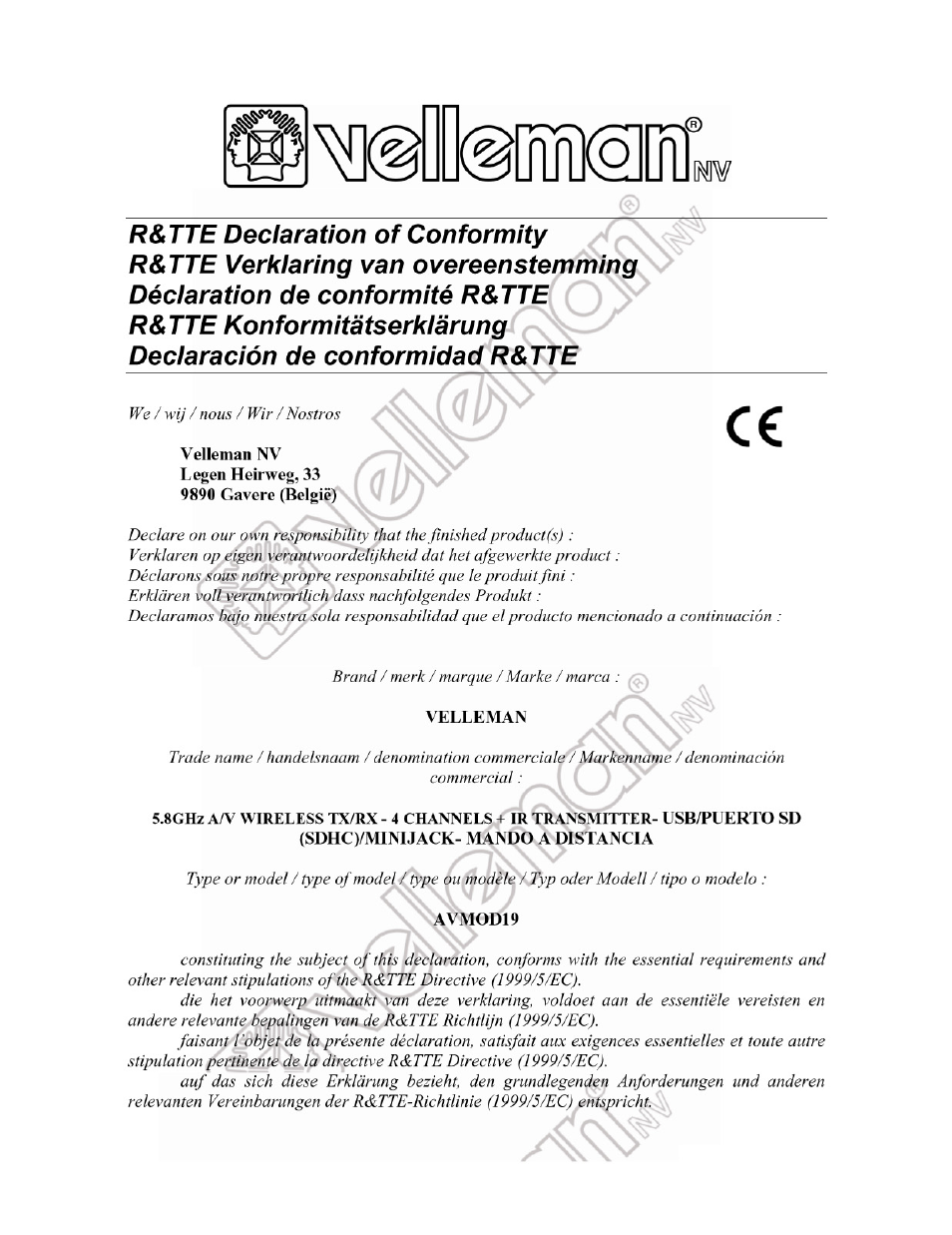 R&tte | Velleman AVMOD19 User Manual | Page 29 / 33