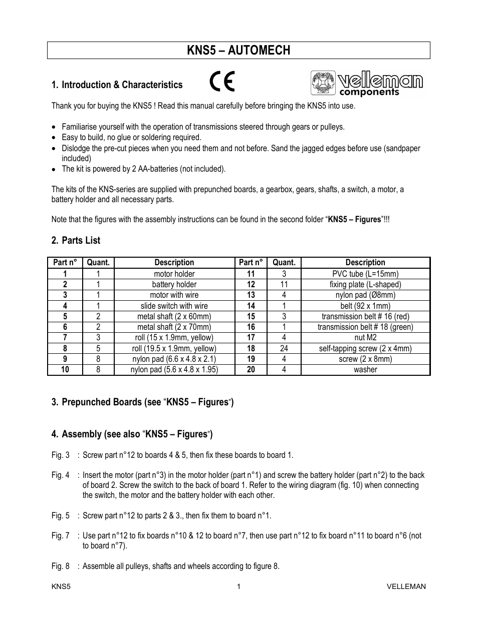 Velleman KNS5 User Manual | 7 pages
