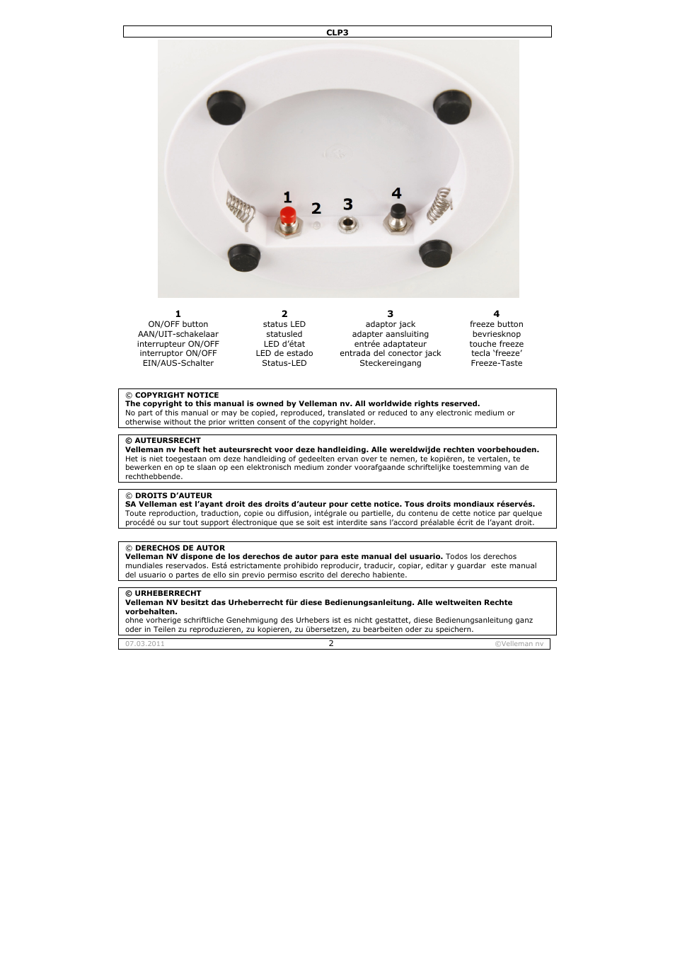 Velleman CLP3 User Manual | Page 2 / 11