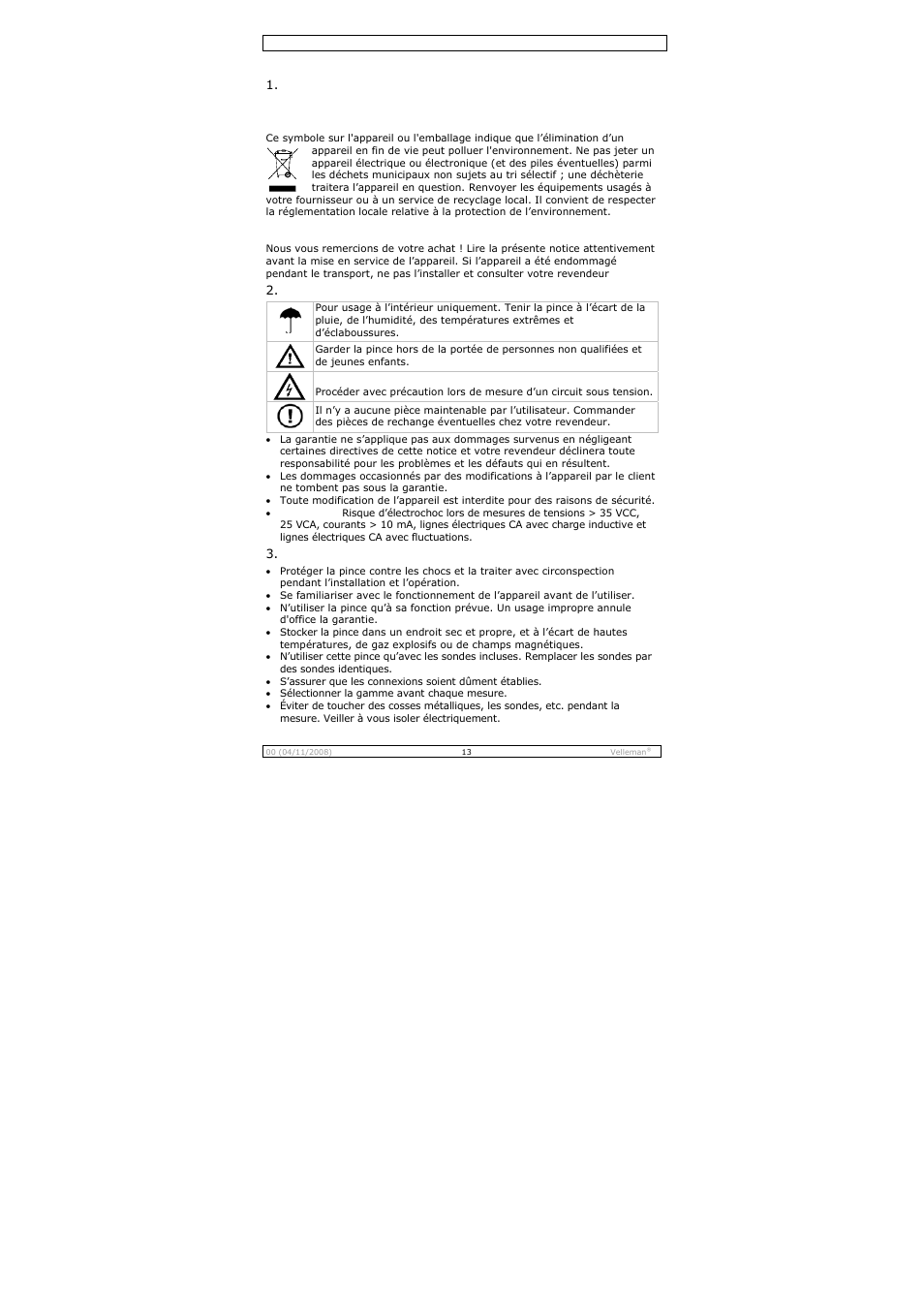 Notice d’emploi | Velleman DCM267N User Manual | Page 13 / 28
