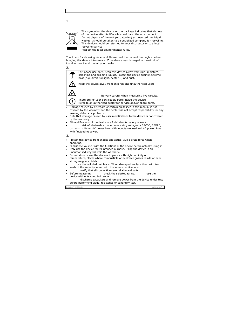 User manual | Velleman DCM267N User Manual | Page 3 / 28