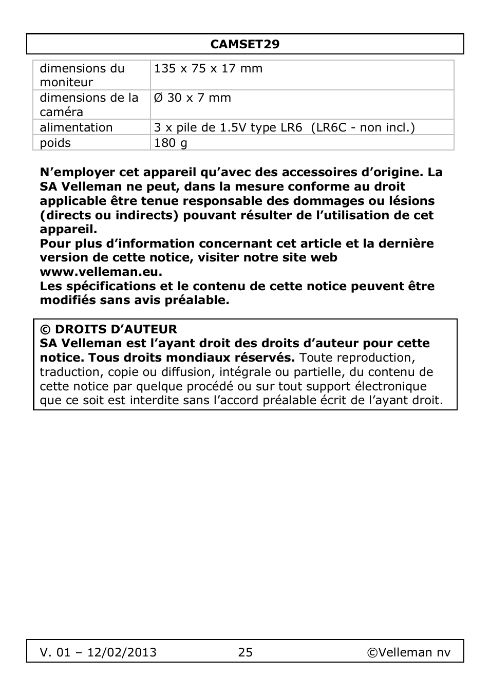 Velleman CAMSET29 User Manual | Page 25 / 54