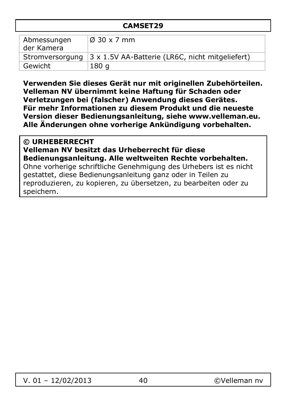 Velleman CAMSET29 User Manual | Page 40 / 54