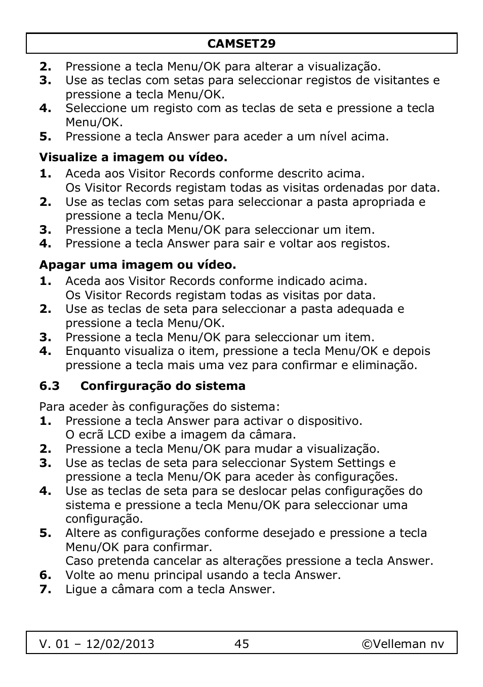 Visualize a imagem ou vídeo, Apagar uma imagem ou vídeo, 3 confirguração do sistema | Velleman CAMSET29 User Manual | Page 45 / 54