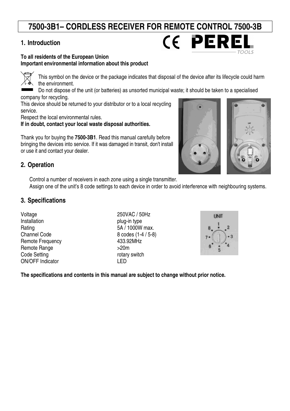 Velleman 7500-3B1 User Manual | 4 pages