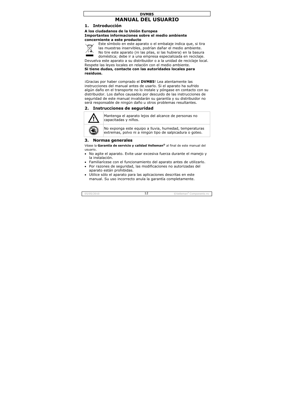 Manual del usuario | Velleman DVM85 User Manual | Page 12 / 24