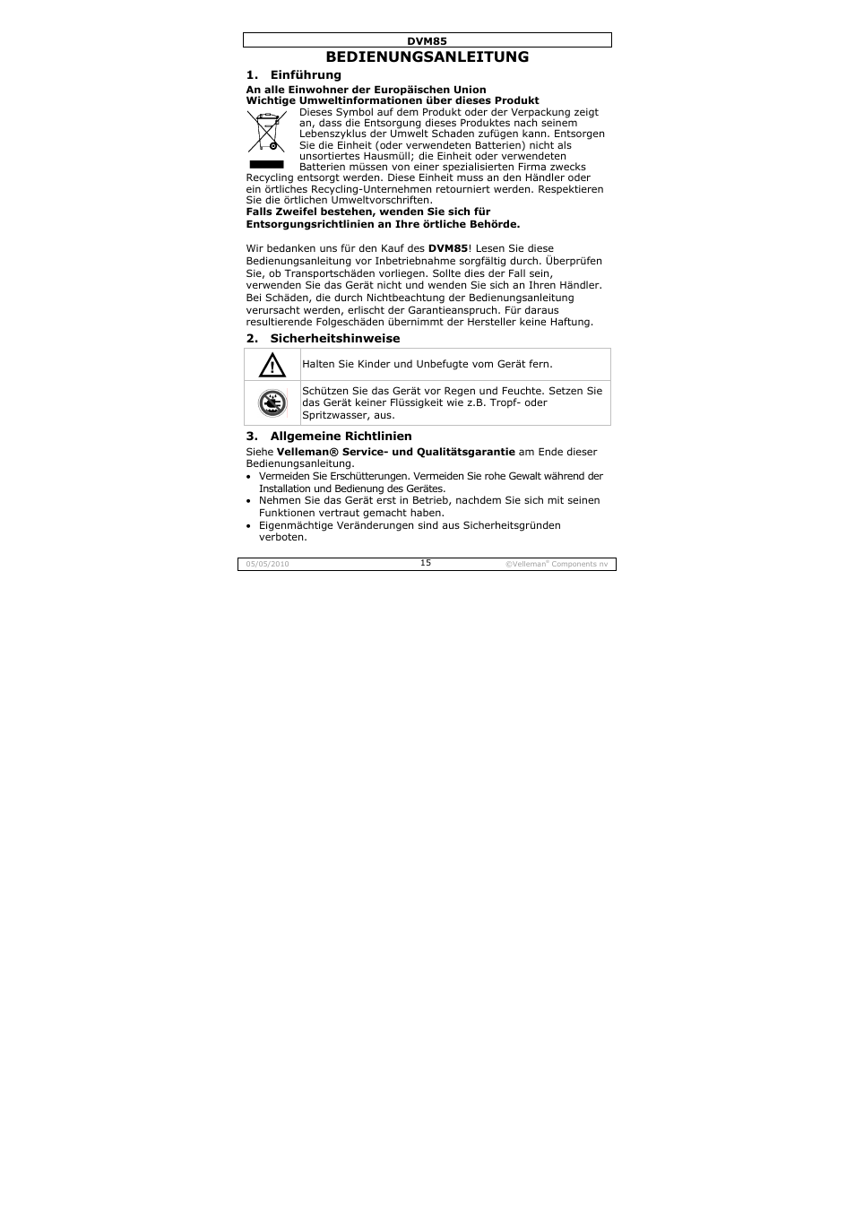 Bedienungsanleitung | Velleman DVM85 User Manual | Page 15 / 24