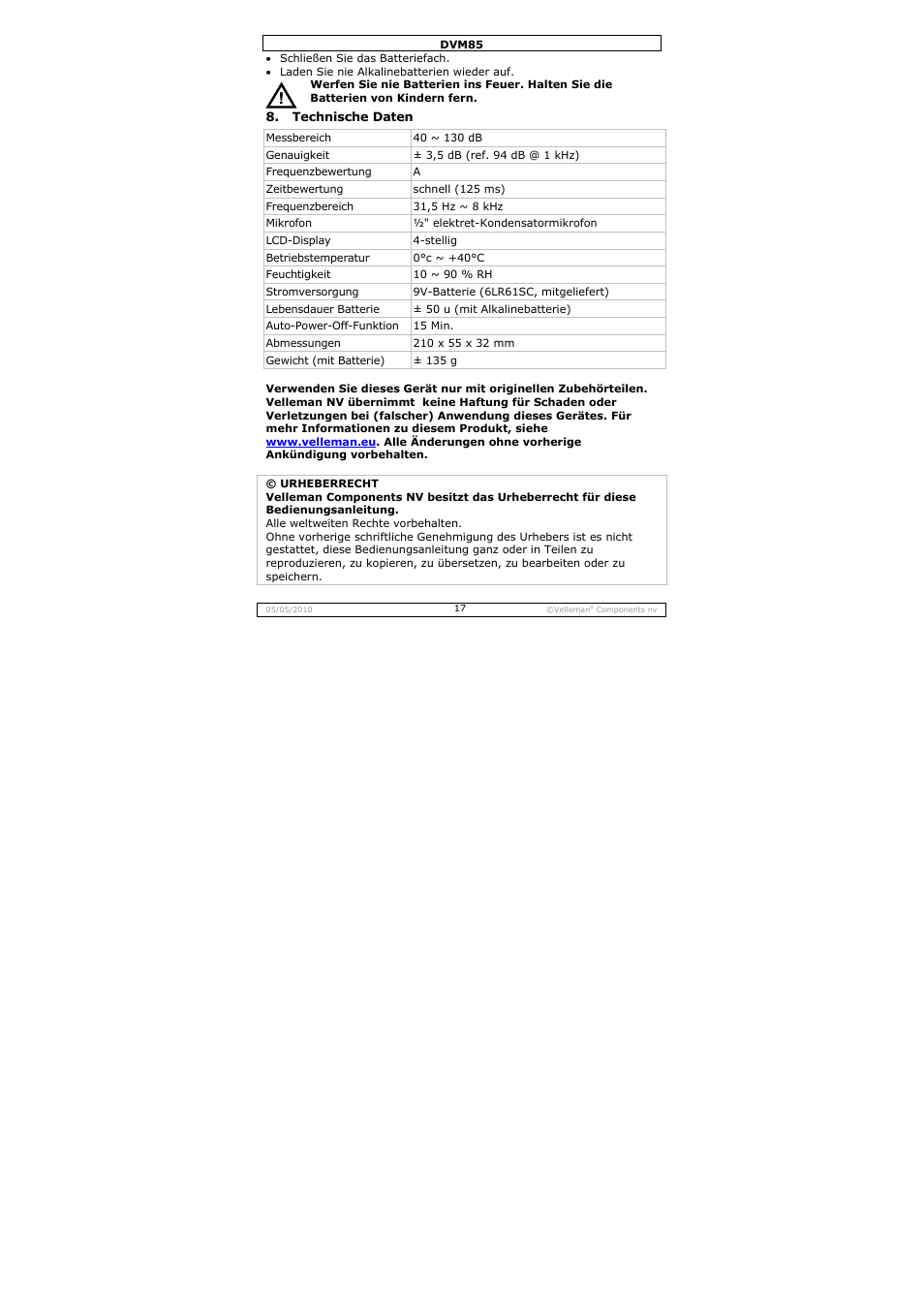 Velleman DVM85 User Manual | Page 17 / 24