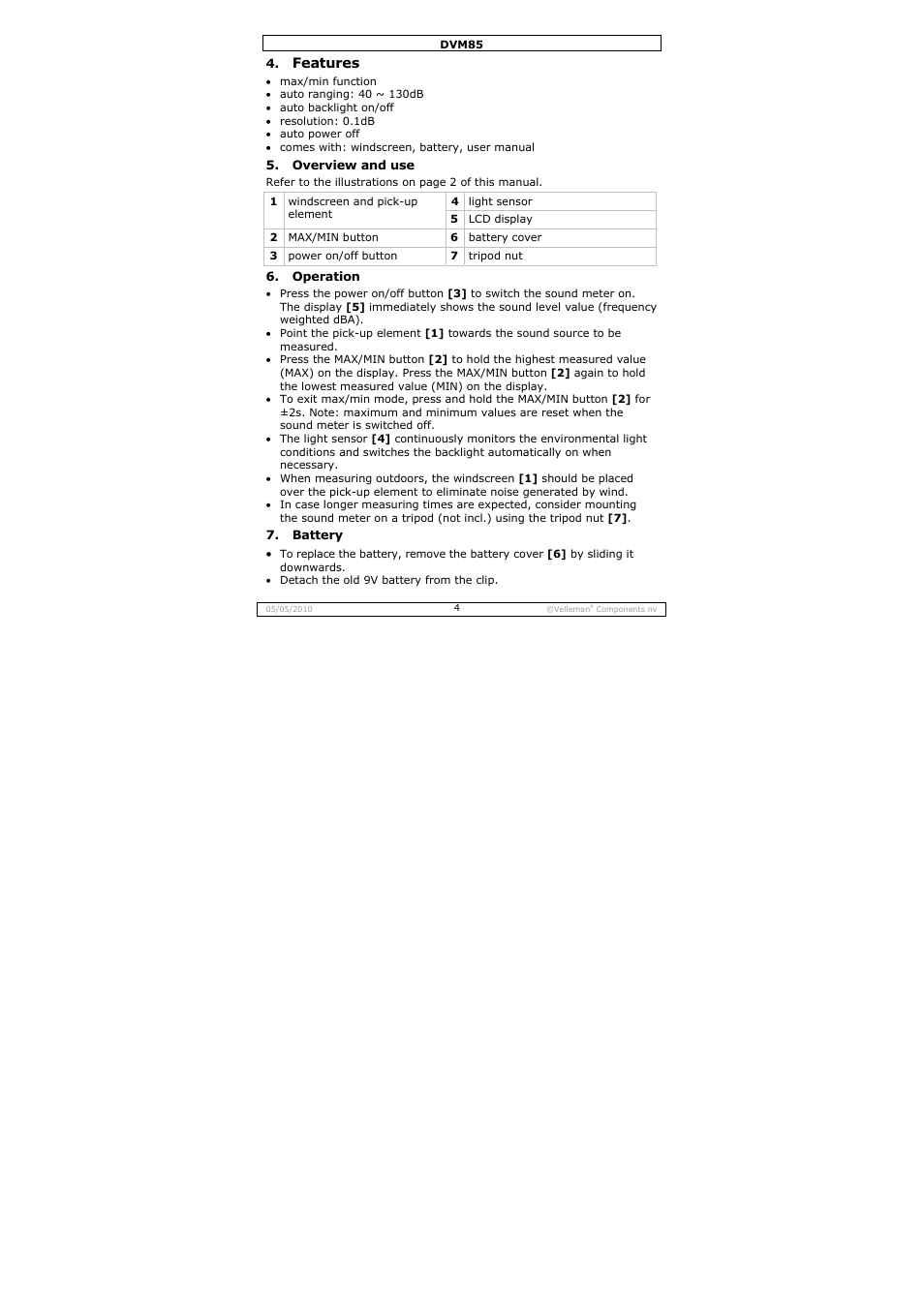 Velleman DVM85 User Manual | Page 4 / 24