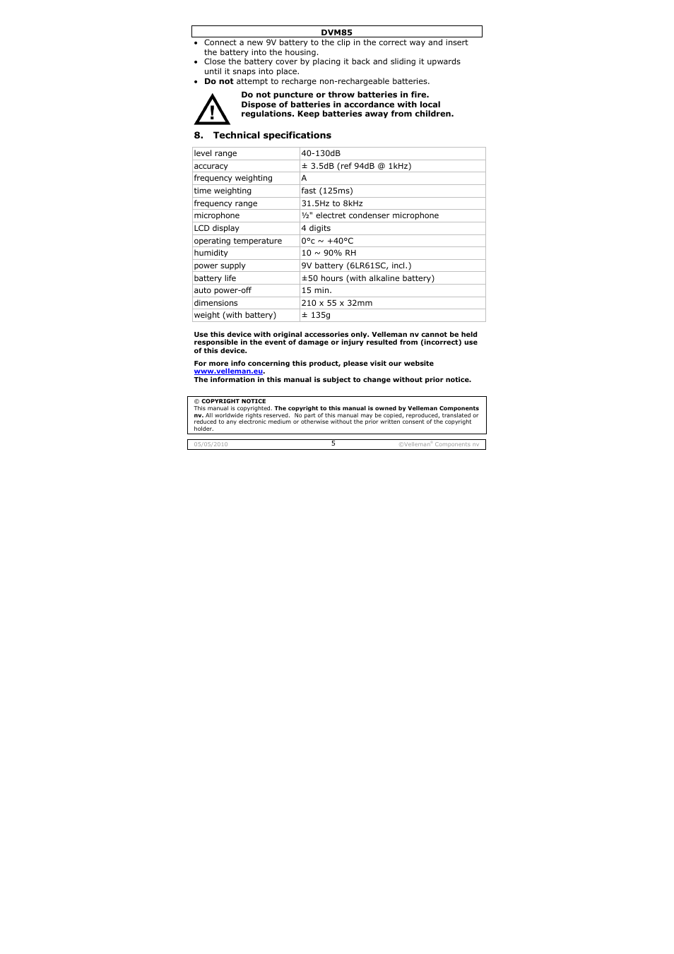 Velleman DVM85 User Manual | Page 5 / 24