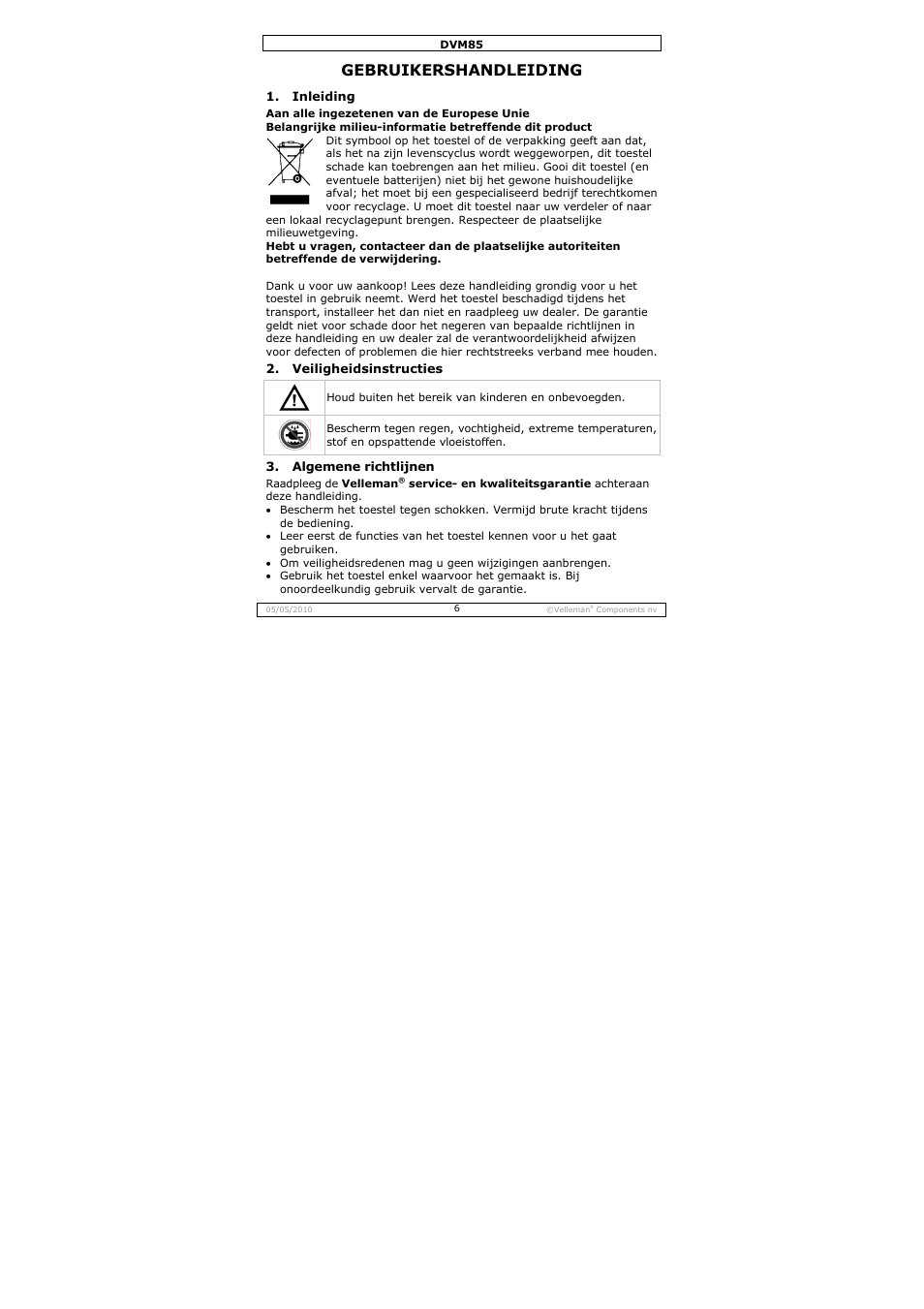 Gebruikershandleiding | Velleman DVM85 User Manual | Page 6 / 24