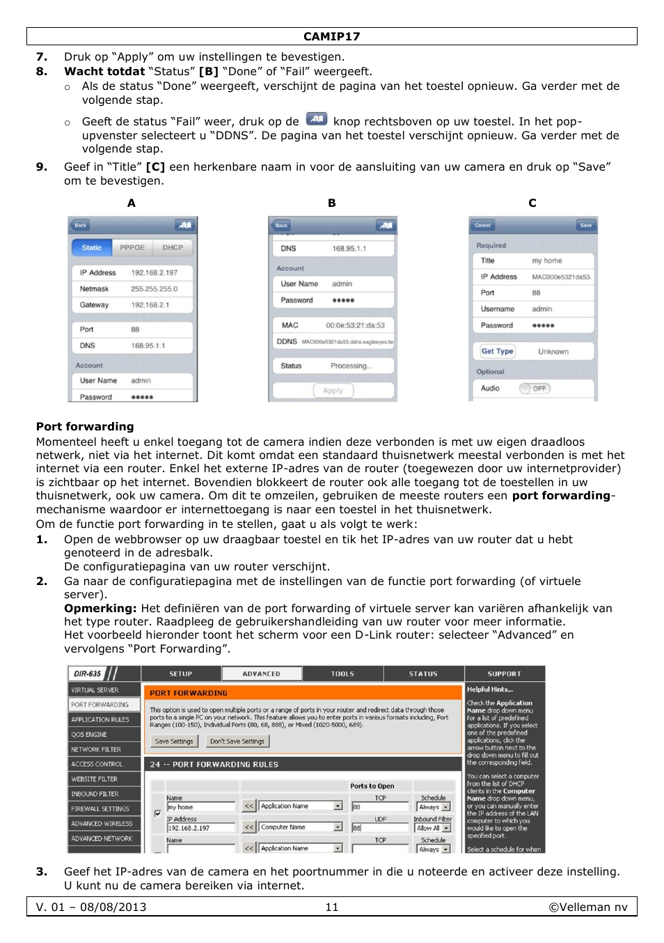 Port forwarding | Velleman CAMIP17 User manual User Manual | Page 11 / 37