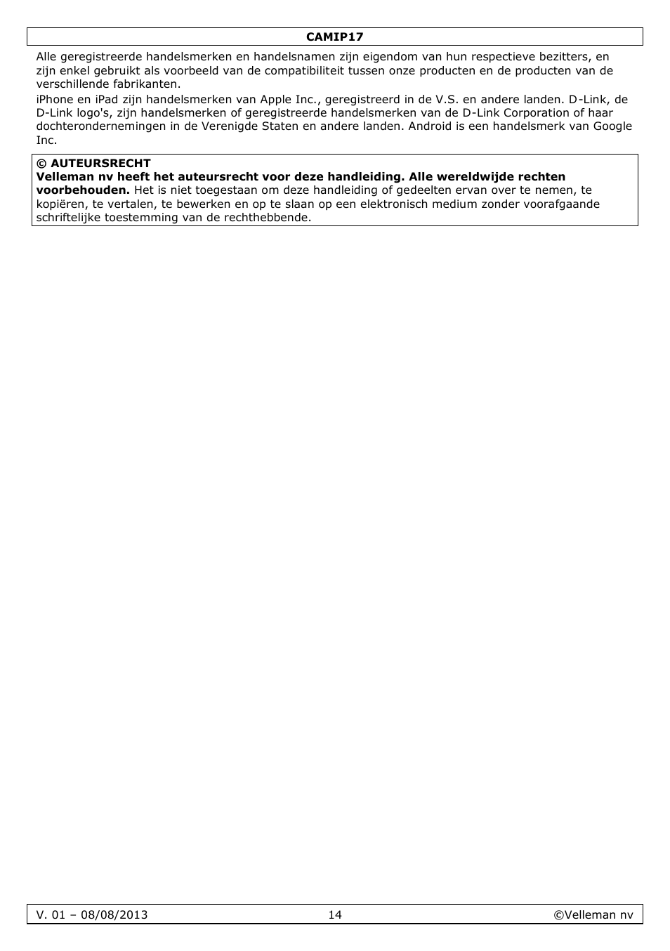Velleman CAMIP17 User manual User Manual | Page 14 / 37