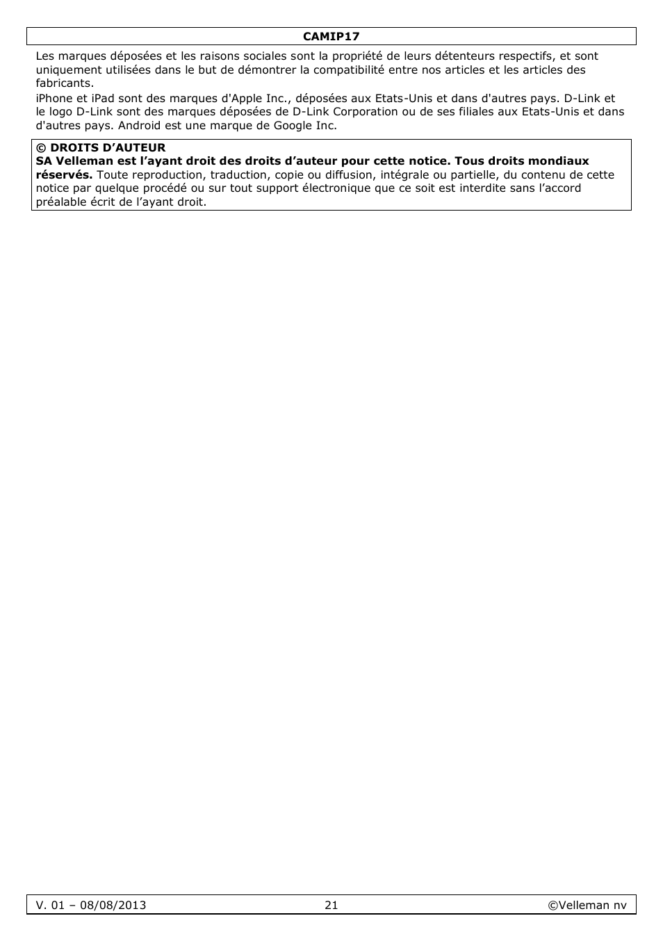 Velleman CAMIP17 User manual User Manual | Page 21 / 37