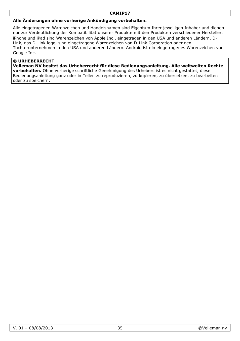 Velleman CAMIP17 User manual User Manual | Page 35 / 37