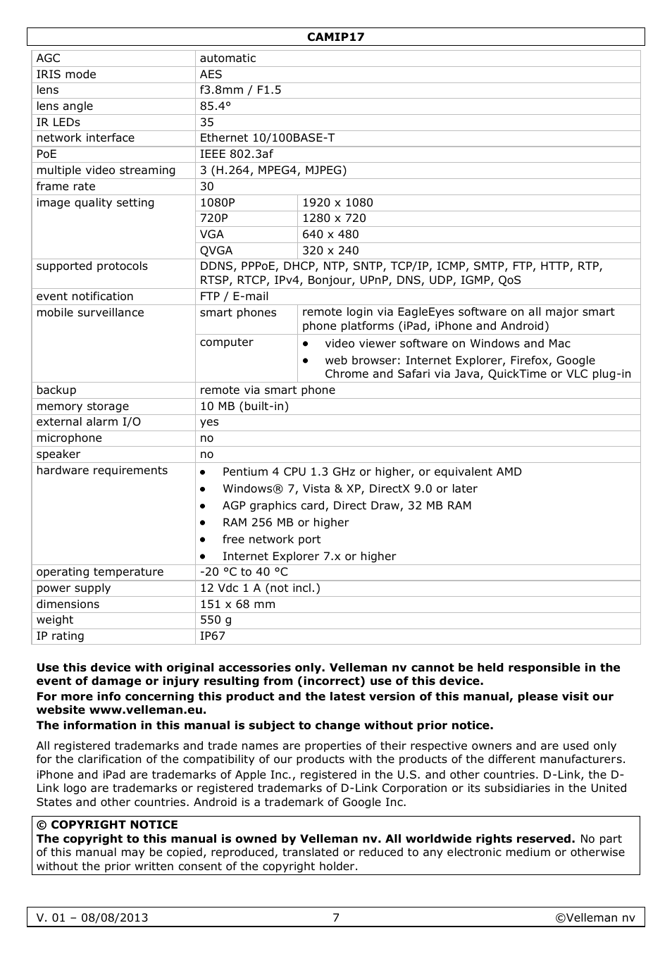 Velleman CAMIP17 User manual User Manual | Page 7 / 37