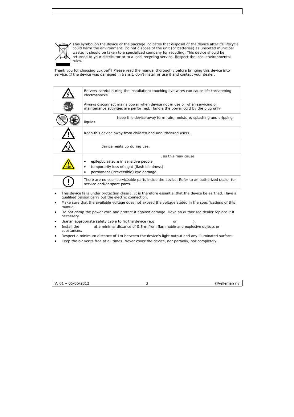 User manual, User ma, Anual | Velleman LX101 User Manual | Page 3 / 39