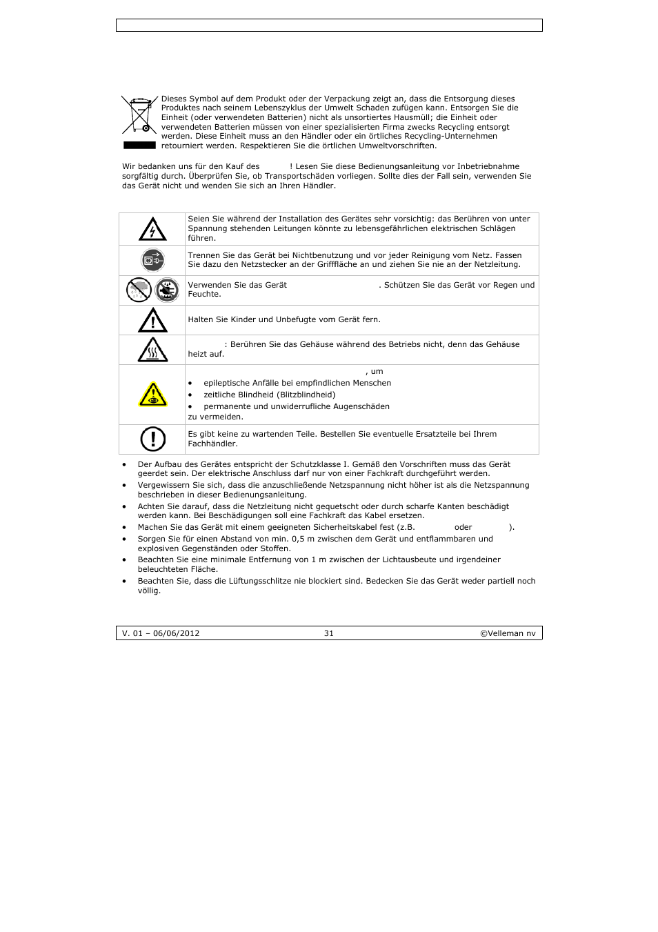 Bedienungsanleitung, Bedie, Enungs | Anleitu | Velleman LX101 User Manual | Page 31 / 39
