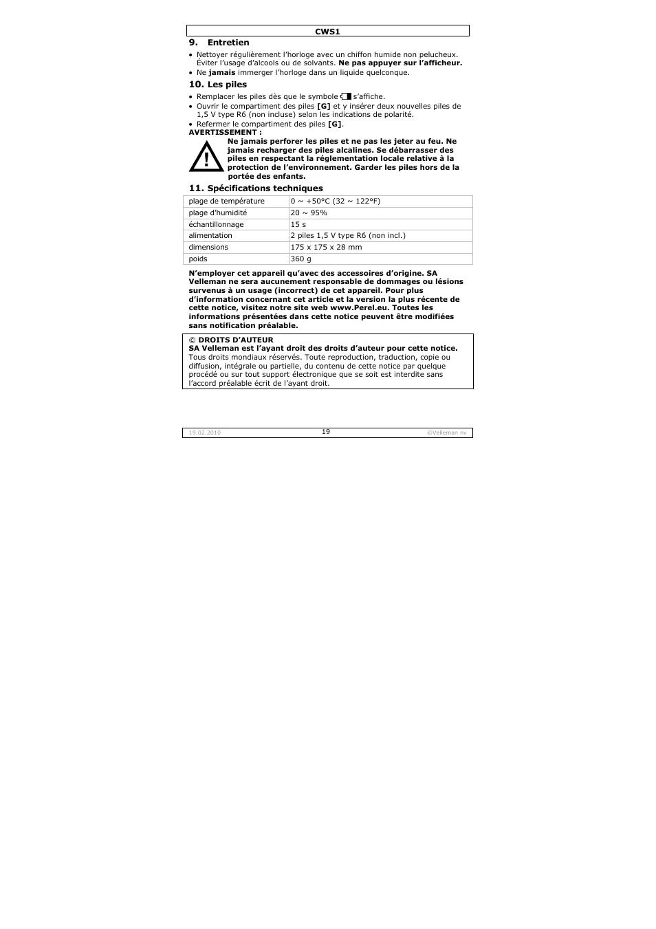 Velleman CWS1 User Manual | Page 19 / 41