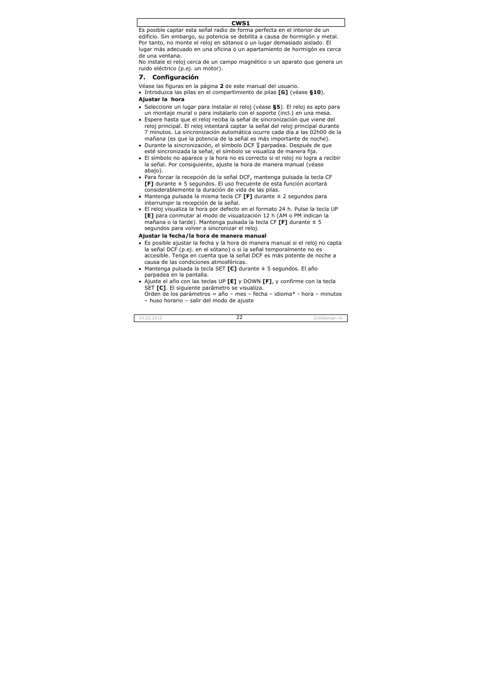 Velleman CWS1 User Manual | Page 22 / 41