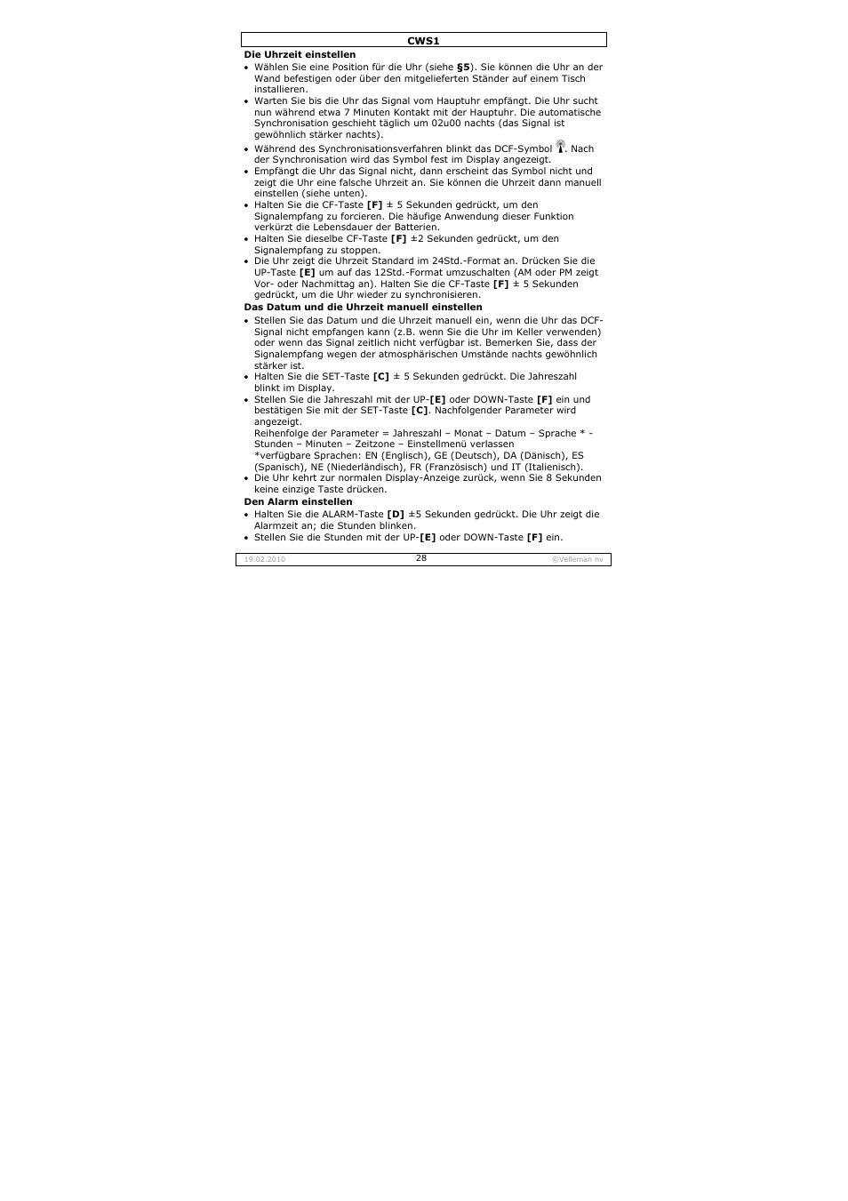 Velleman CWS1 User Manual | Page 28 / 41