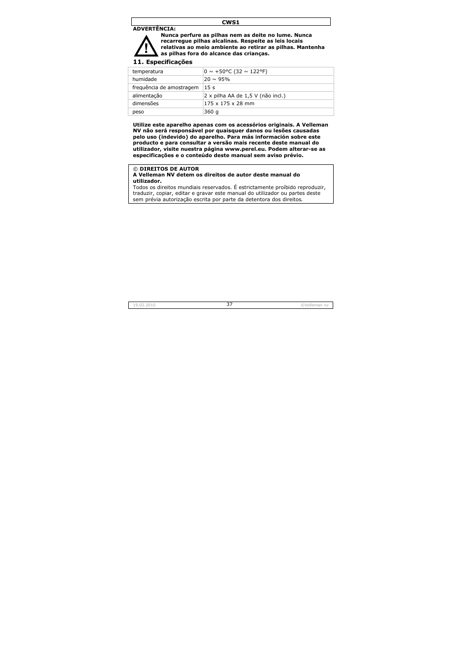 Velleman CWS1 User Manual | Page 37 / 41