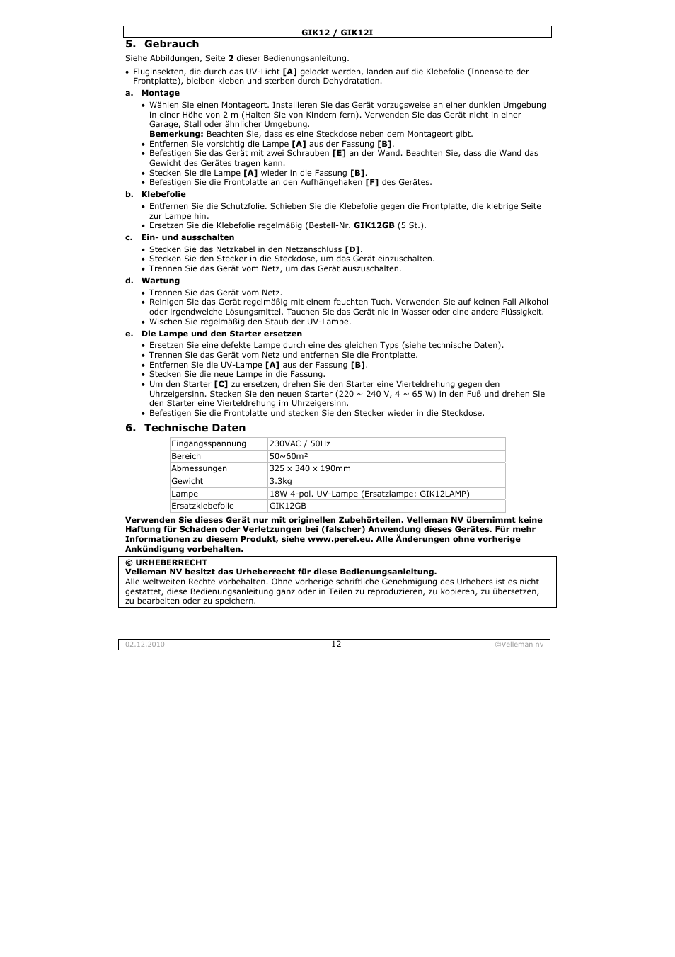 Velleman GIK12 User Manual | Page 12 / 16