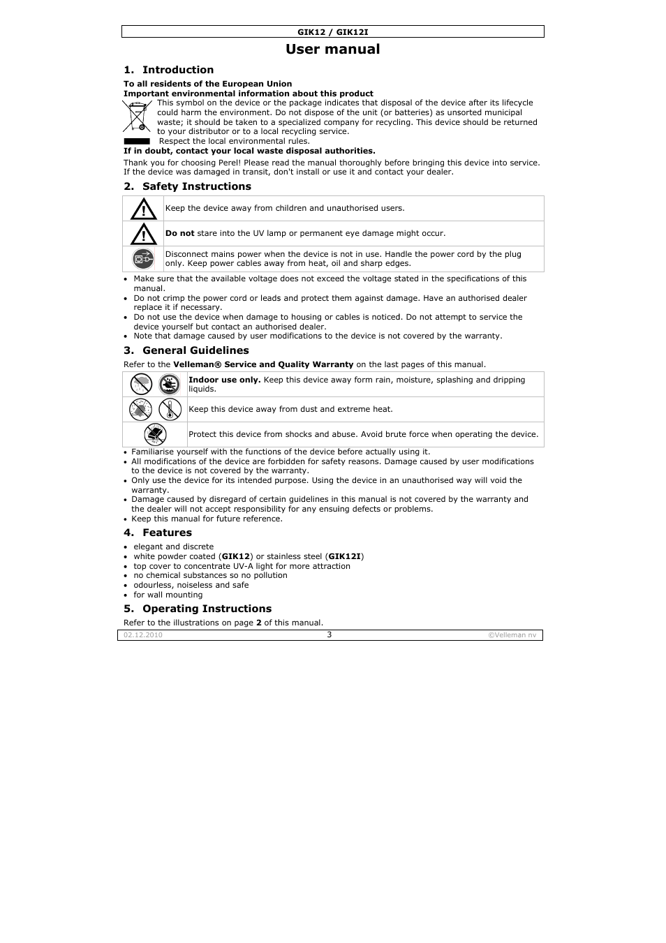 User m, Anual | Velleman GIK12 User Manual | Page 3 / 16