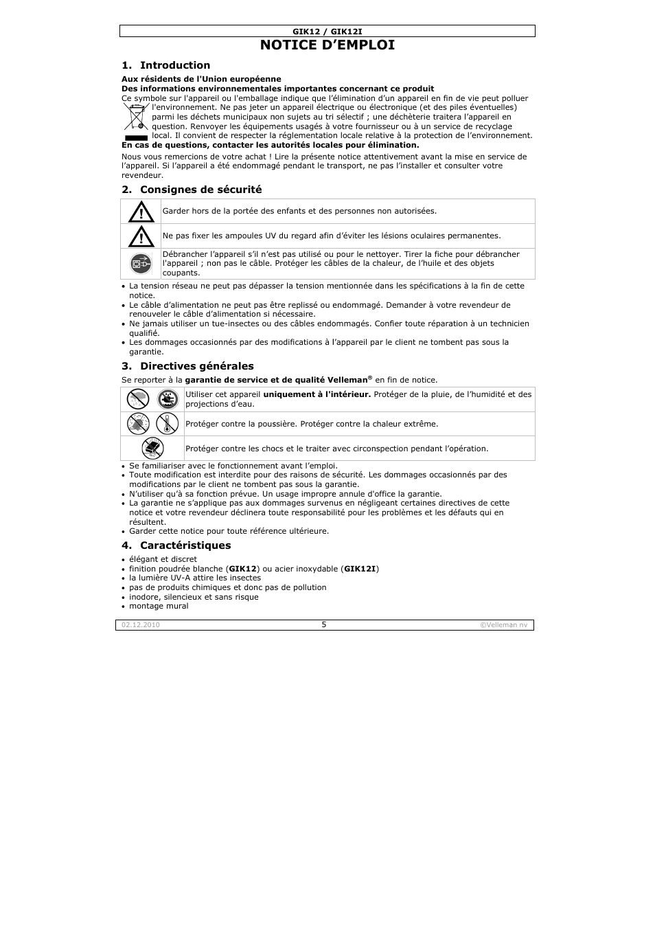 Otice d, Emploi | Velleman GIK12 User Manual | Page 5 / 16