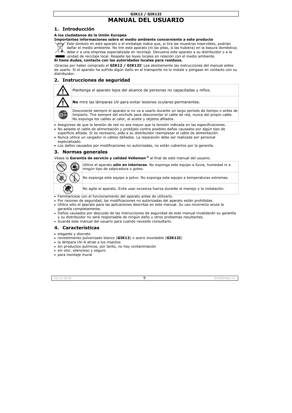 Nual del, L usuar | Velleman GIK12 User Manual | Page 9 / 16