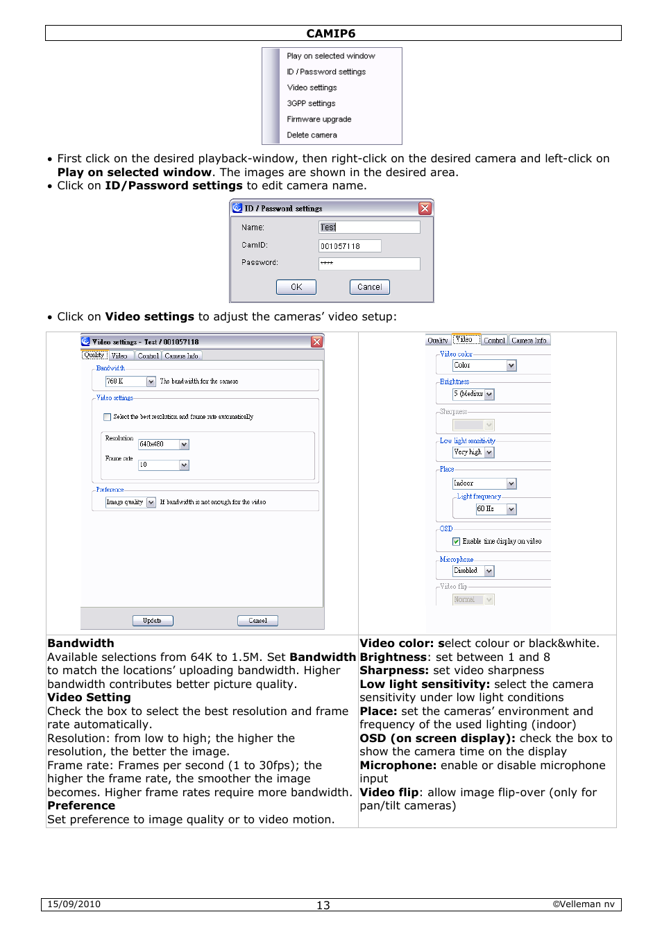 Velleman CAMIP6 User Manual | Page 13 / 115