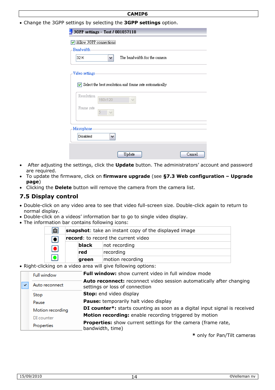 5 display control | Velleman CAMIP6 User Manual | Page 14 / 115