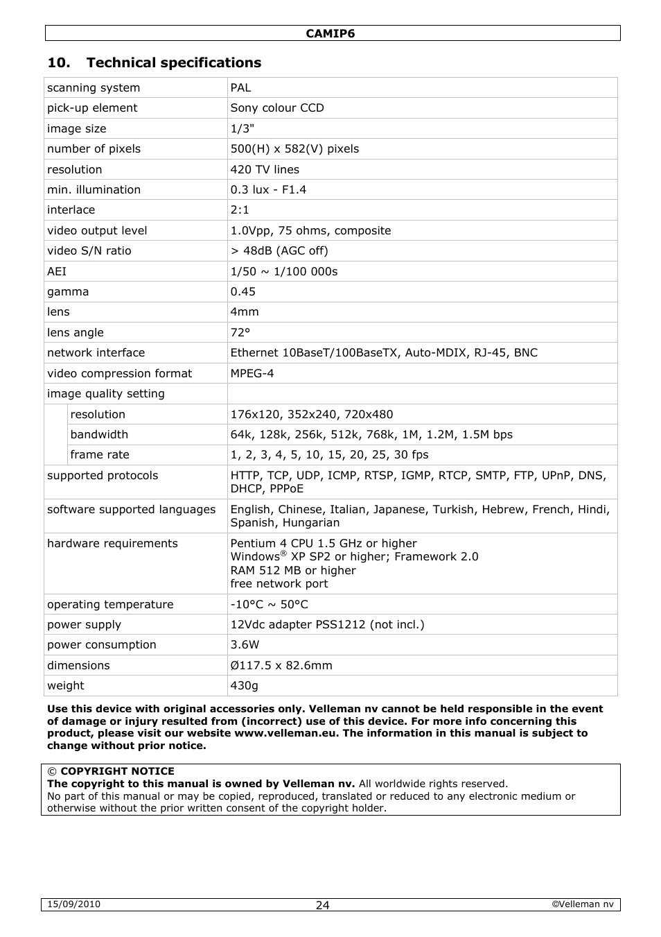 Velleman CAMIP6 User Manual | Page 24 / 115