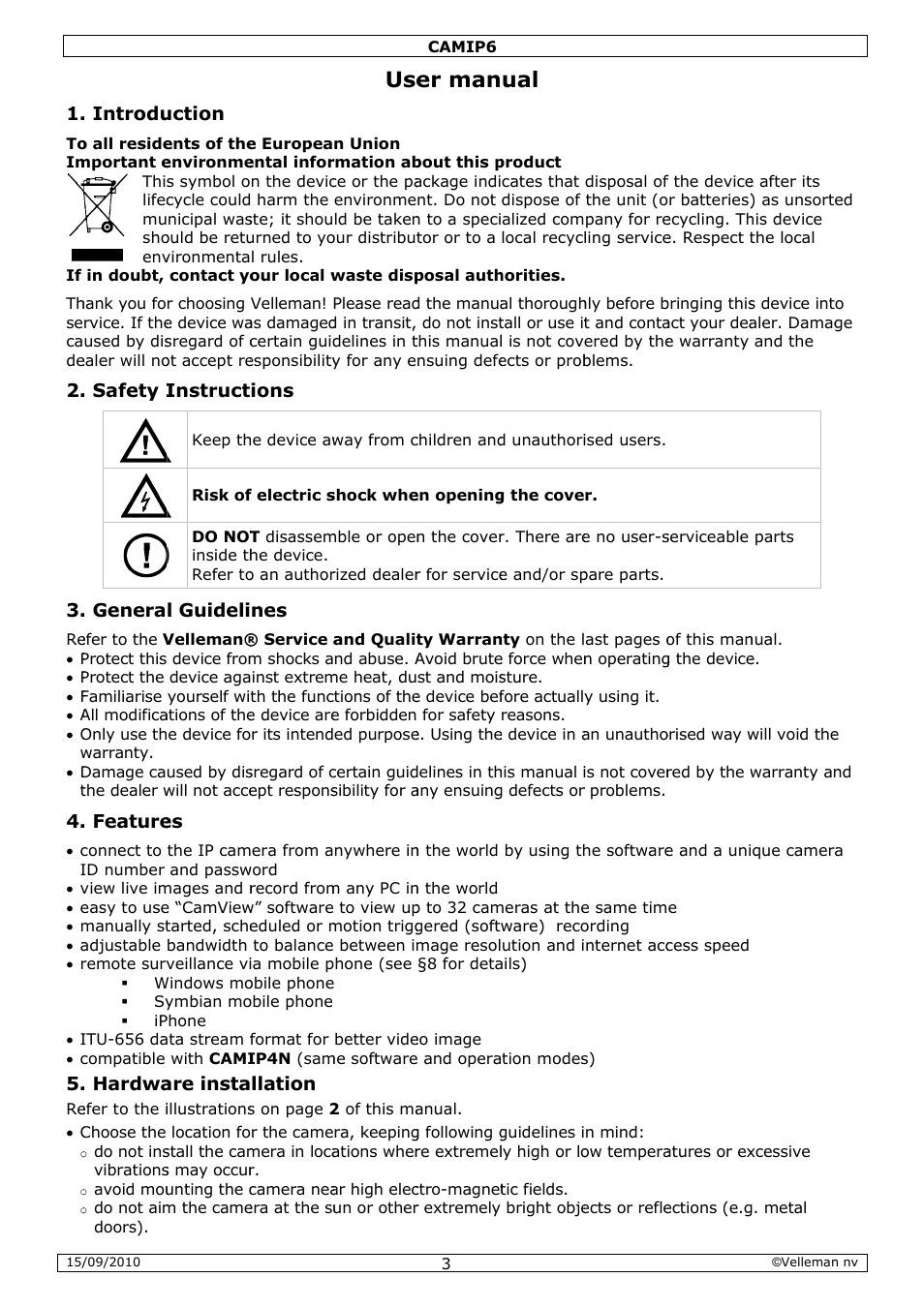 Er man | Velleman CAMIP6 User Manual | Page 3 / 115