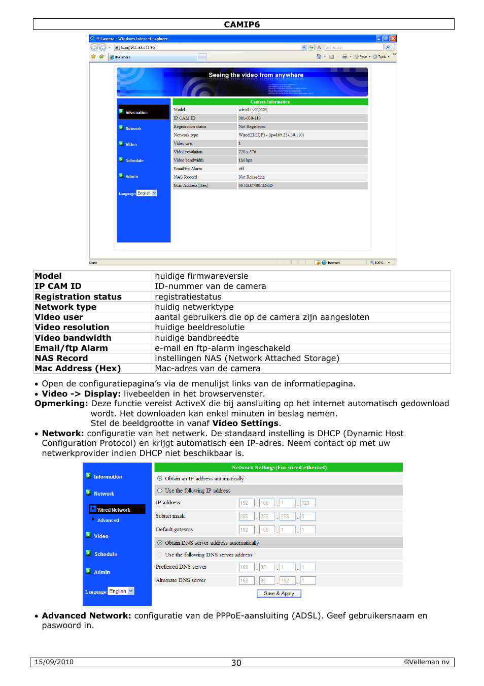Velleman CAMIP6 User Manual | Page 30 / 115