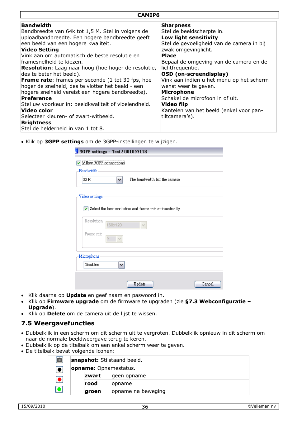 5 weergavefuncties | Velleman CAMIP6 User Manual | Page 36 / 115