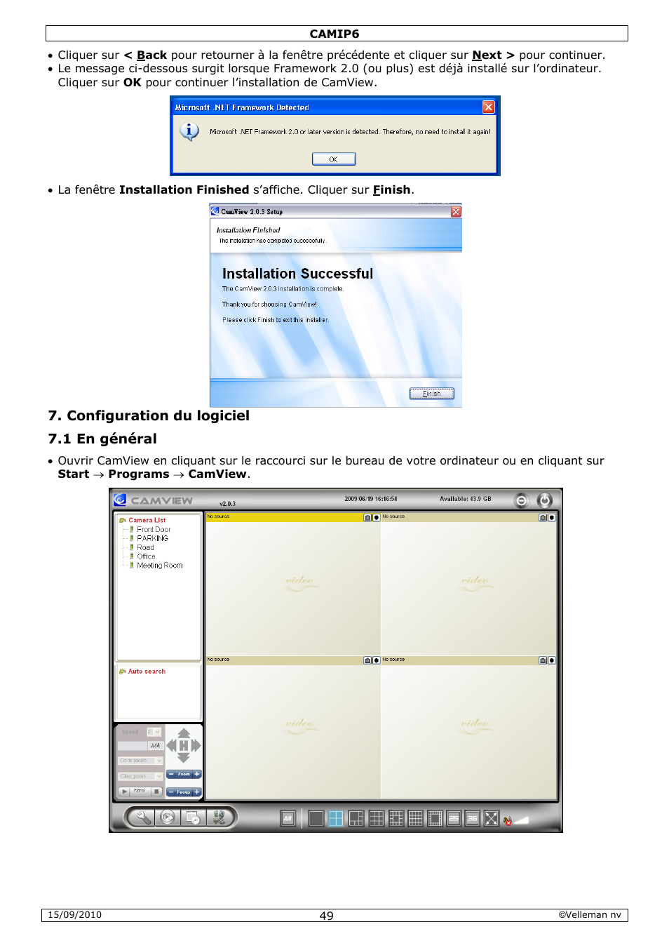 Configuration du logiciel 7.1 en général | Velleman CAMIP6 User Manual | Page 49 / 115