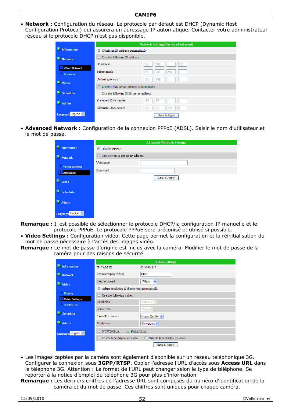 Velleman CAMIP6 User Manual | Page 52 / 115