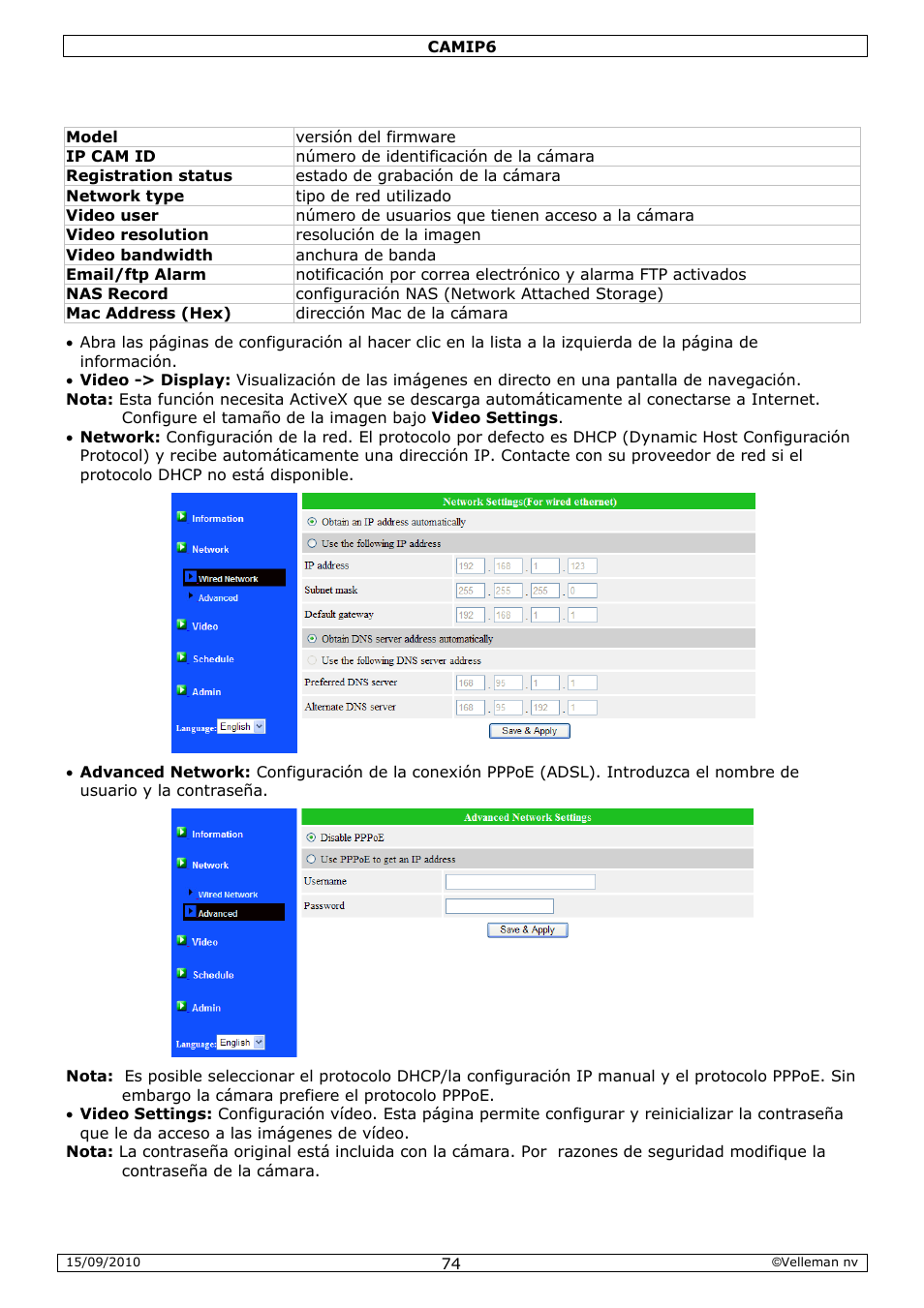 Velleman CAMIP6 User Manual | Page 74 / 115