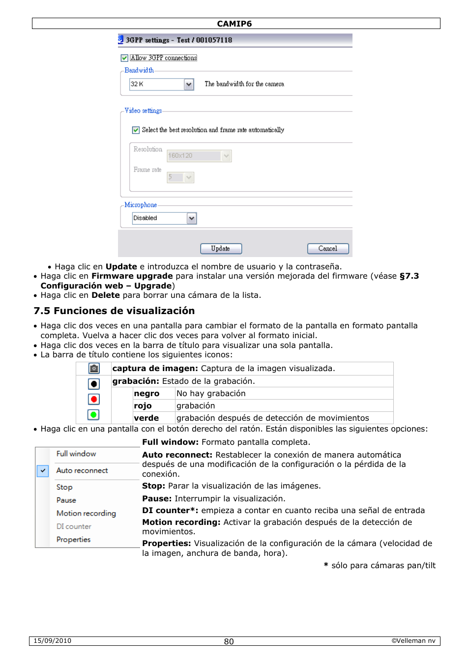 5 funciones de visualización | Velleman CAMIP6 User Manual | Page 80 / 115