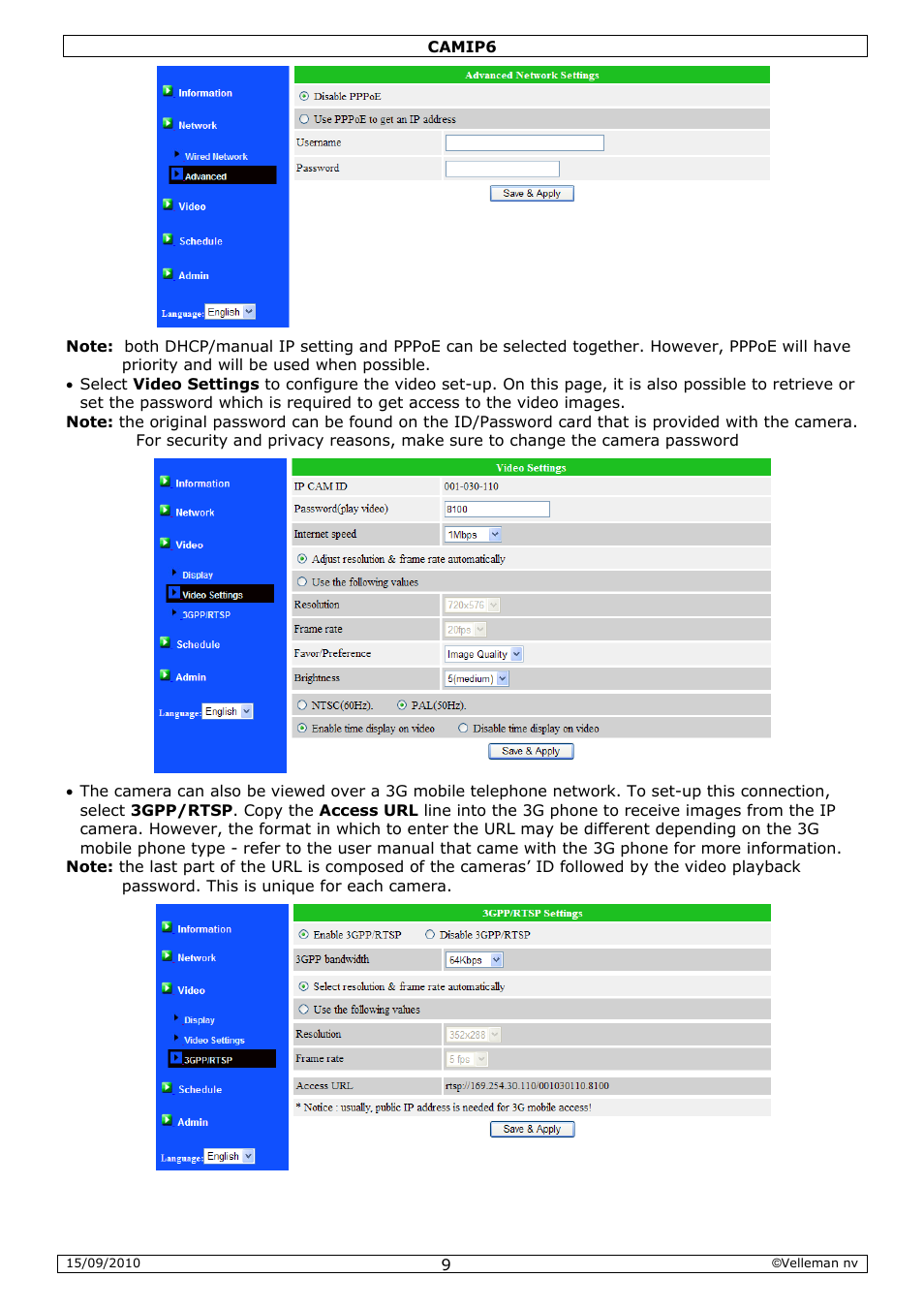 Velleman CAMIP6 User Manual | Page 9 / 115