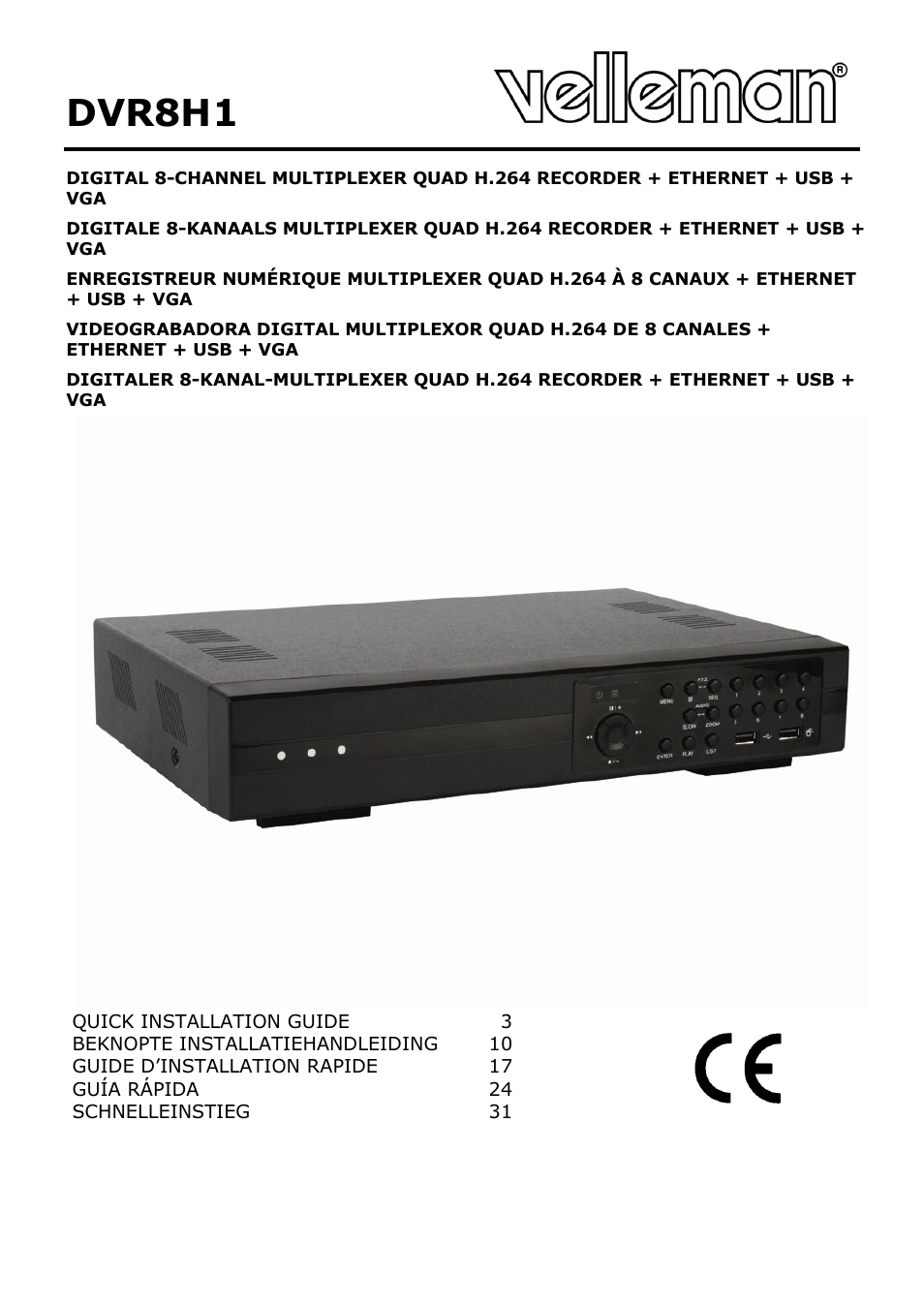 Velleman DVR8H1 Quick Installation Guide User Manual | 41 pages