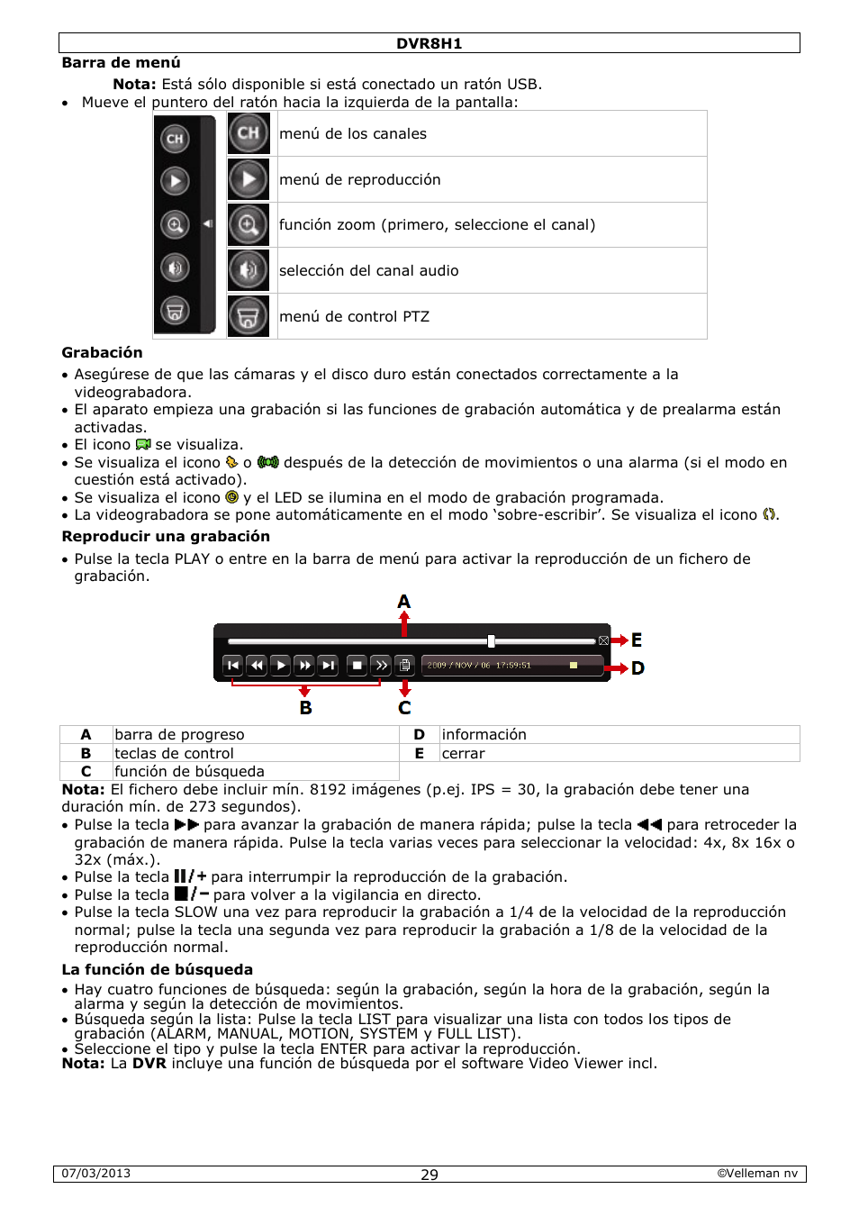 Velleman DVR8H1 Quick Installation Guide User Manual | Page 29 / 41