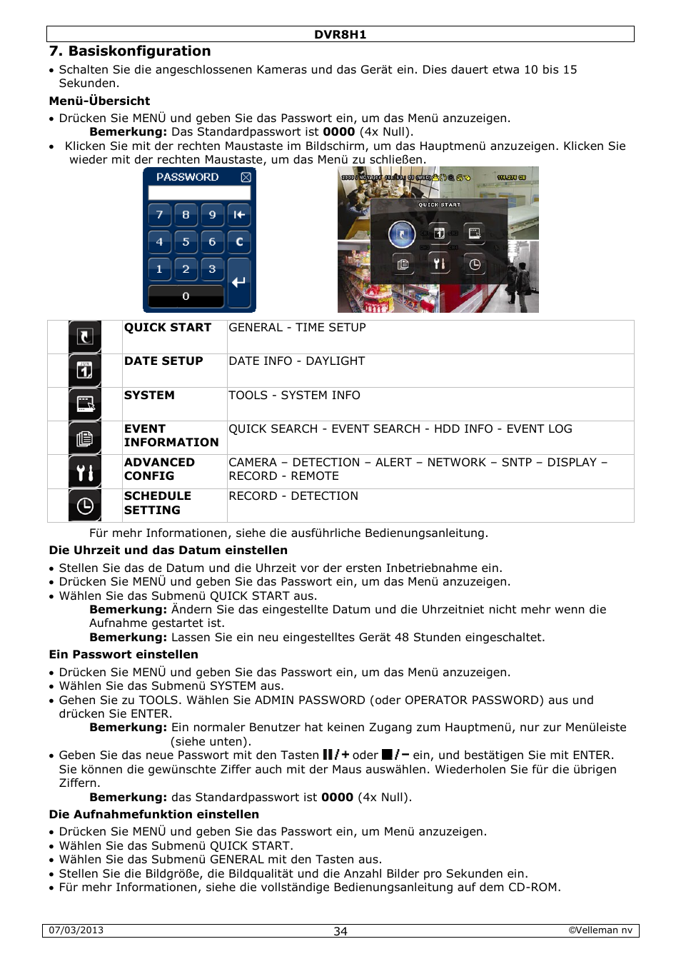 Basiskonfiguration | Velleman DVR8H1 Quick Installation Guide User Manual | Page 34 / 41