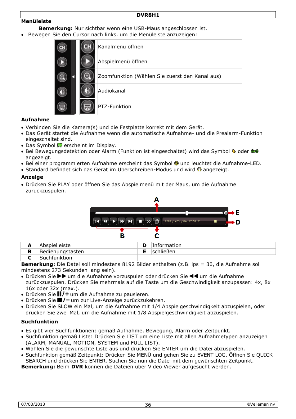 Velleman DVR8H1 Quick Installation Guide User Manual | Page 36 / 41