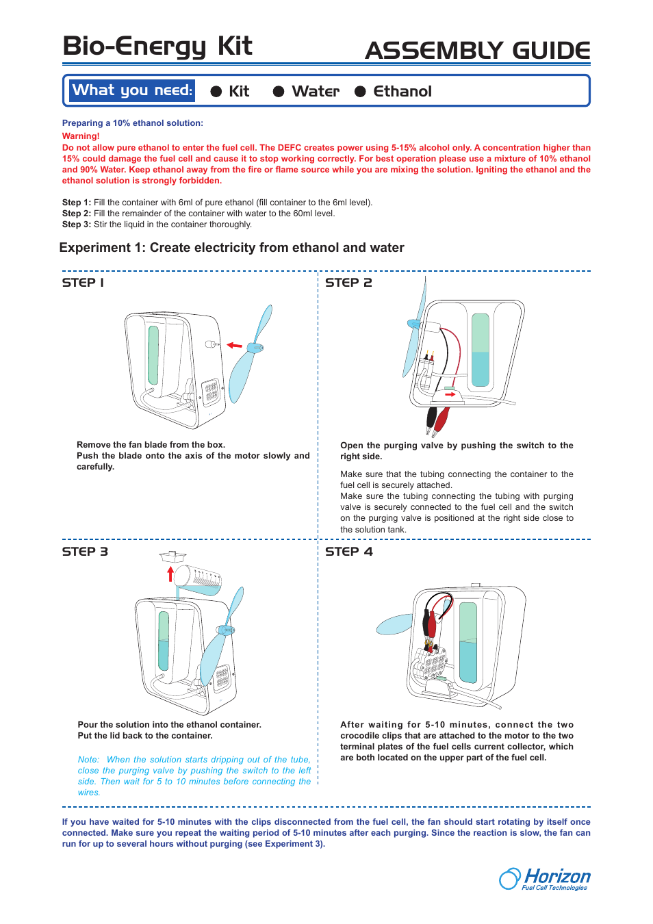 Bio-energy kit, Assembly guide, What you need: kit water ethanol | Velleman KNS13 User Manual | Page 2 / 4
