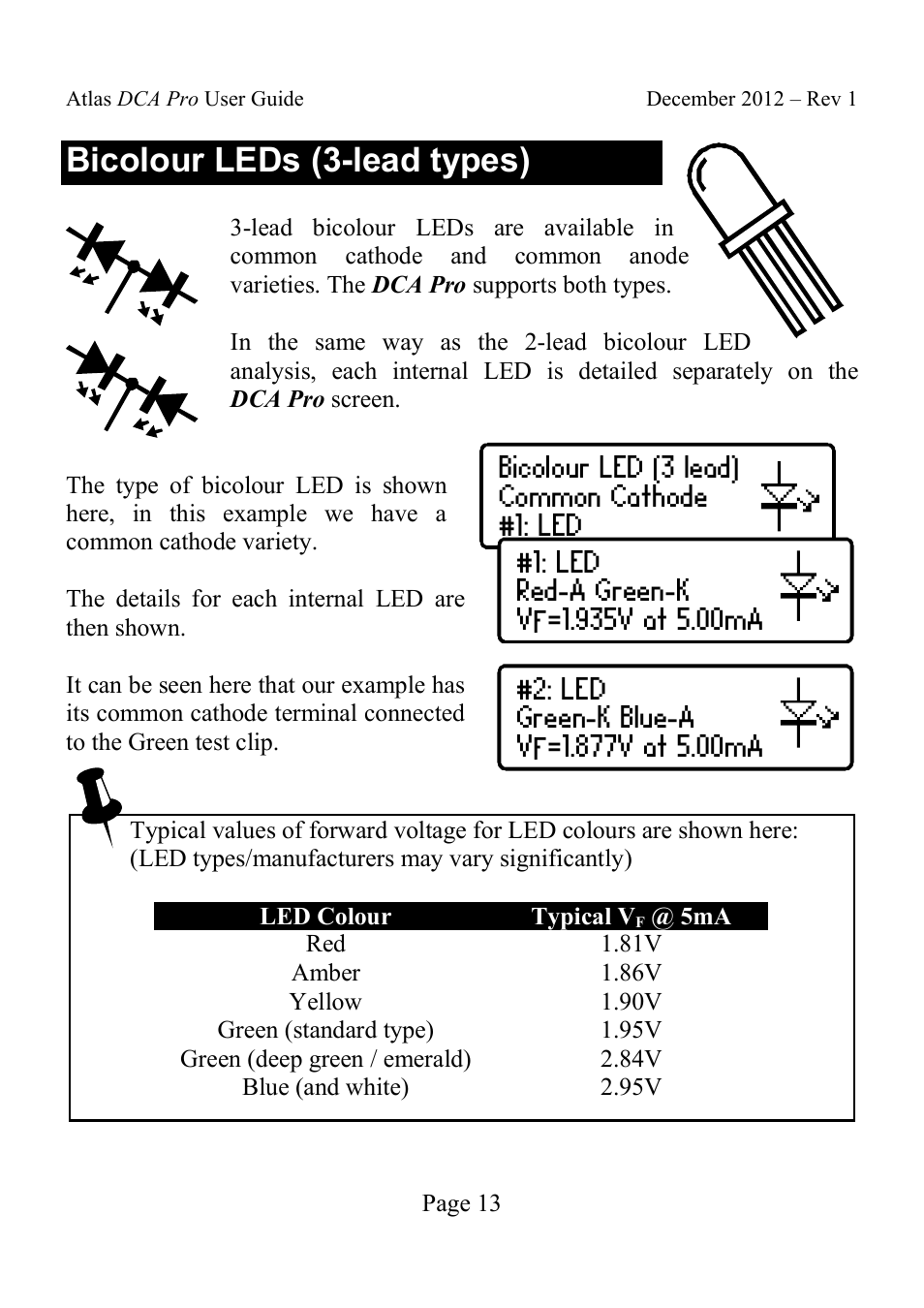 Bicolour leds (3-lead types) | Velleman DCA75 User Manual | Page 13 / 46